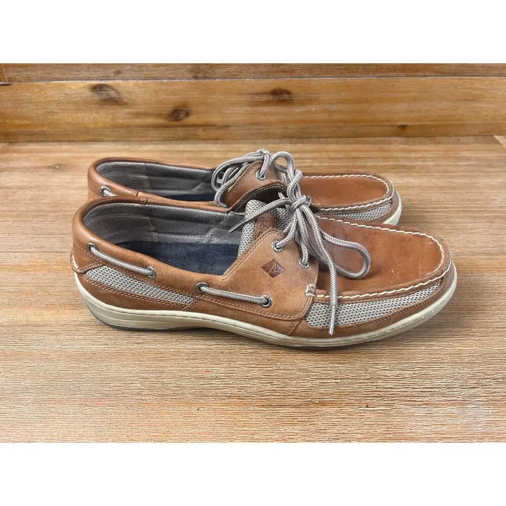 Sperry Top-Sider Men’s 12W Billfish Boat Shoes Brown Leather Mesh 3-Eye